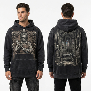 Sudadera con capucha Forest Teal para hombre, con estampado gráfico de teatro de marionetas de sombras de seres malditos, estilo streetwear, lavado vintage, con cremallera, fabricante personalizado - Product Image 5