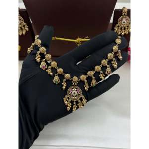 Indian Ethnic Ritu Heritage Delicate <b>Gold</b> Plated Zircon Bridal Necklace & Earring <b>Set</b> - Product Image 3