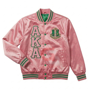 Chaqueta rompevientos personalizada de satén estilo griego para mujer y chaqueta bomber rosa transpirable de punto con bordado para mujer - Product Image 1