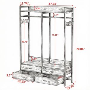 Appendiabiti Rustico in Metallo con 4 Cassetti e 8 Ganci, Arredamento per Casa, Camera da Letto, Soggiorno, Guardaroba - Product Image 2