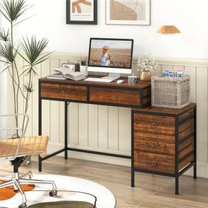 Scrivania Doppia per Casa e Ufficio con 5 Cassetti Portaoggetti, Telaio in Metallo Verniciato a Polvere e Legno Composito per Uso Computer - Product Image 6