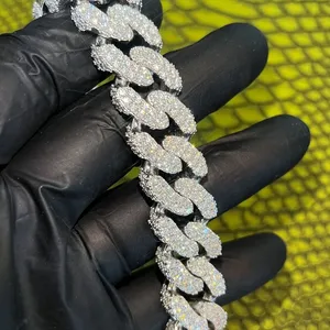 Massive 925 <b>Silver</b> VVS Moissanite 3D Cuban Chain Necklace Heavy Iced Out Link <b>Choker</b> Moissanite Bling Jewelry Pass Diamond Test - Product Image 2