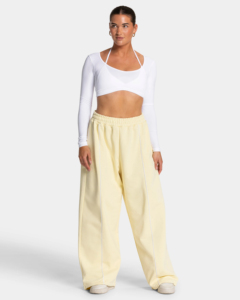 <b>Women's</b> <b>Cream</b> Wide Leg Sweatpants High Waist Elastic Side Stripe Loose Casual Long Pants - Product Image 2
