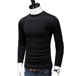 T-shirts d'été de haute qualité pour hommes Chemise à col roulé à manches longues et coupe ajustée Little Mercerized Cotton Solid T Shirt for Men - Product Image 4