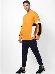 Sudadera de Cuello Redondo Amarilla para Hombre, Corte Regular, Bloques de Color, Informal, Tejida, 100% Algodón, para Otoño - Product Image 5