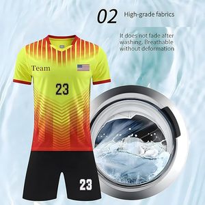 Ensemble de maillots de football personnalisables, impression sublimée sur le devant, service OEM, séchage rapide, respirant, polyester, unisexe, adulte, manches courtes - Product Image 2