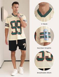 Custom <b>Men</b> Streetwear <b>V</b> <b>Neck</b> Number Graphic Jersey Breathable Mesh Short Sleeve Fashion Top OEM ODM Wholesale USA - Product Image 4