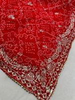 Châle carré rouge brodé en tissu de sari, orné de Zari et de sequins, pour femme, idéal pour mariage et fête