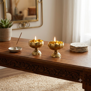 Handcrafted Brass Hanging Diya Pair with Peacock Design Traditional Indian Oil Lamp for Home Decor Pooja and Festive Lighting!!! - Product Image 2