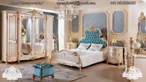 Cama de estilo victoriano con taburetes laterales, Panel del rey de California, conjunto de dormitorio de 3 piezas, el mejor estilo barroco, cama y mesita de noche - Product Image 6