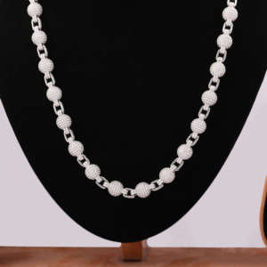 Collier chaîne de 22 pouces en argent 925 de luxe avec moissanite, design boule et maillons, style hip-hop, bijou statement - Product Image 1