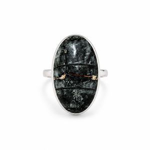 Natural Orthoceras Gemstone <b>Ring</b> 925 Sterling Silver Oval Cabochon Bezel Setting Women's Party Jewelry - Product Image 1
