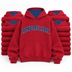 Sudadera con Capucha Estampada Estilo Universitario Americano para Mujer, Roja, de Algodón y Felpa, Informal, para Otoño, con Forro de Puntos y Bolsillo Canguro - Product Image 5