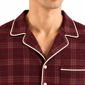 <b>Men</b> Plaid Woven Soft Casual <b>Pajama</b> <b>Set</b> Long Sleeve Button Sleepwear Autumn Warm Loungewear Matching Lounge Pants Maroon - Product Image 5