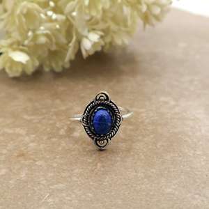 Brass Lapis Lazuli <b>Ring</b> 925 Sterling <b>Silver</b> Band Handmade Boho Jewelry Oval Gemstone <b>Statement</b> <b>Ring</b> for Women Tribal Ethnic Styl - Product Image 2