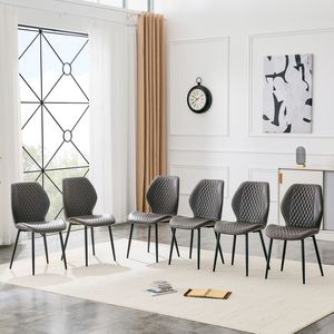 Ensemble de 4 chaises modernes de luxe en PU matelassé effet diamant gris foncé avec pieds en métal noir pour salle à manger - Product Image 1