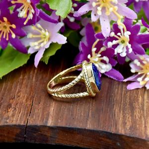 Blue Sapphire <b>Ring</b> Gold Vermeil Oval Gemstone <b>Statement</b> <b>Ring</b> September Birthstone Gift for Her - Product Image 6