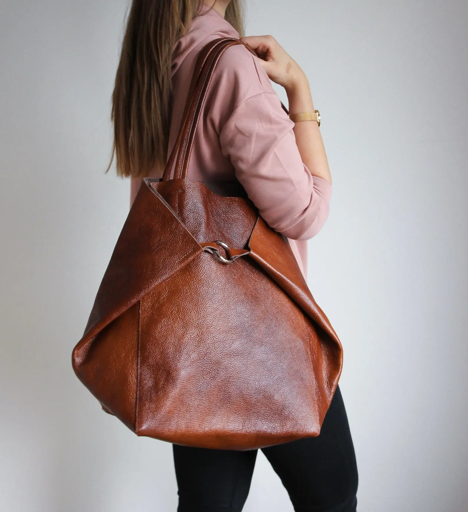 Cognac Bruine Oversized Shopper Bag Grote Leren Draagtas Grote Schouder Reizen Winkelen Oversized Draagtas Dagelijkse Portemonnee LHB-0084