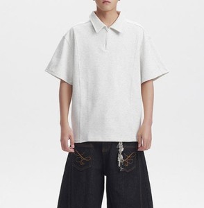 Polo à manches courtes en tricot uni pour homme avec fermeture éclair, style décontracté, longueur normale - Product Image 5
