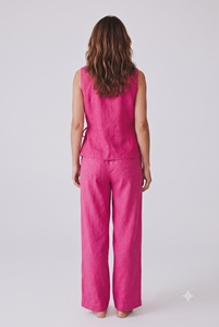 Ensemble décontracté deux pièces pour femme en coton 100 % avec haut à nouer et pantalon long – Tenue d'été assortie - Product Image 2