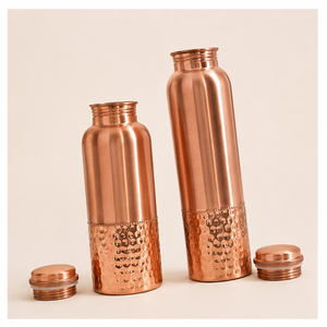 Bouteille d'eau en cuivre pur en gros, design demi-martelé, anti-fuite, écologique, pour la guérison ayurvédique - Product Image 6