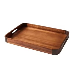 Bandeja rectangular de madera de alta calidad para servir alimentos, desayuno, postres, bandeja de madera de acacia con asa. - Product Image 4