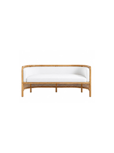 Canapé d'extérieur en rotin tropical deux places avec pieds solides et coussin blanc, design imperméable, mobilier de jardin - Product Image 1