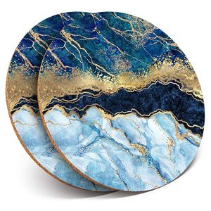 Blue Marble Golden Stone Table Absorbent Round Ceramic <b>Coasters</b> with Cork Base Metal Holder Luxury Marble Pattern <b>Drink</b> - Product Image 5