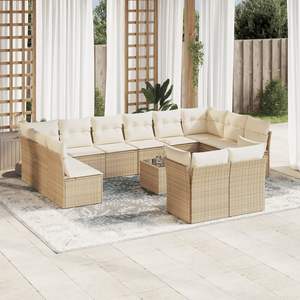 Ensemble de canapé de jardin en rotin PE beige 13 pièces avec pieds réglables, matériaux 100% résistants aux intempéries et durables - Product Image 1