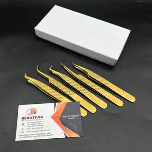 Pinzas de extensión de pestañas de acero inoxidable personalizables profesionales Plasma dorado belleza multifuncional puntiagudas probadas a mano - Product Image 1