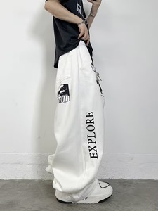 Pantalon en jean blanc ample, style streetwear, avec motifs tendance fleurs de cerisier et coupe large, pour hommes et femmes, décontracté - Product Image 4