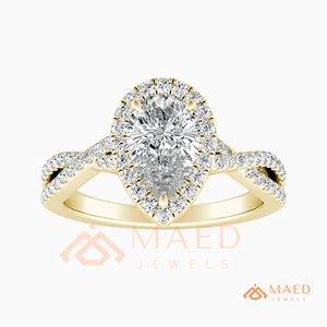 Gold Plated Pear Cut Halo Engagement <b>Ring</b> Women Twisted <b>Split</b> Shank Pave Band American Diamond CZ Wedding <b>Ring</b> - Product Image 5