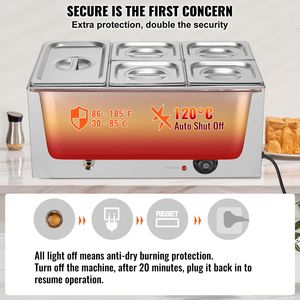 Scaldavivande Professionale Commerciale 24QT, 5 Vasche, Elettrico, 1200W, da Banco, in Acciaio Inossidabile, Buffet Bain Marie Manuale - Product Image 4