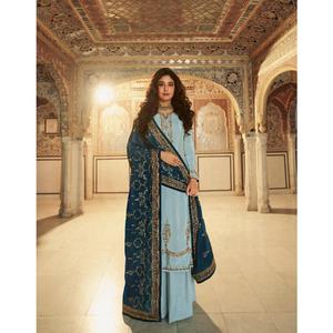 Ropa de boda de gran venta 2021 para mujeres indias paquistaníes Shalwar Kameez Palazzo con trajes pesados de viscosa y seda Dupatta - Product Image 5
