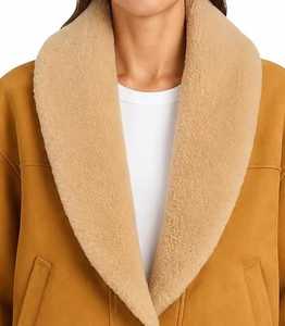 High Quality Women's Shearling Blazer Coat With <b>Shawl</b> Collar And Button Closure - Product Image 2