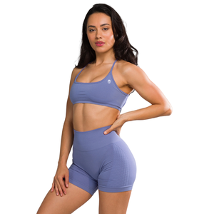 เสื้อชั้นในกีฬาแบบไร้ตะเข็บสำหรับผู้หญิง เปิดหลัง สายรัดปรับได้ เหมาะสำหรับโยคะ ฟิตเนส ออกกำลังกาย ยืดหยุ่น กระชับ น้ำหนักเบา สีบลูบอนเน็ต - Product Image 2