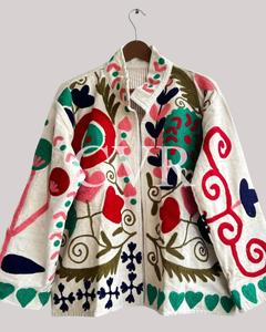 Abrigo de Algodón Bordado a Mano con Flores, Cuello Mandarín, Manga Larga, Estilo Bohemio, Talla Grande, Ropa Exterior Informal para Mujer, Primavera - Product Image 1