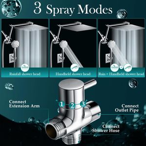 Système de Douche Double en Acier Inoxydable Poli 12'' avec Bras d'Extension Réglable, Douche Pluie et <span class=keywords><strong>Douchette</strong></span> à Main à Jet Massant, Qualité Hôtelière Supérieure - Product Image 3
