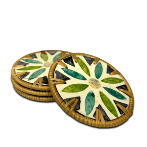 Modern Handmade Creative Woven Rattan <b>tea</b> <b>Coaster</b> With Elegant MOP Flower Pattern <b>Tea</b>/Water/Coffee/Juice Glass & Cup <b>Coaster</b> - Product Image 5