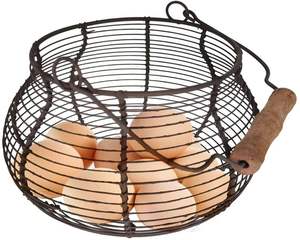 Porte-œufs au design élégant avec poignée en bois, panier à œufs en métal, rangement pour légumes et fruits pour la cuisine à domicile - Product Image 4