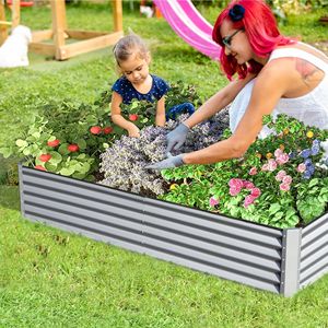 Fioriera Grande in Metallo Zincato 8x4x1.5 ft, Vaso Rialzato da Giardino per Esterni, Contenitore per Giardinaggio, Vasi per Fiori e Piante - Product Image 1