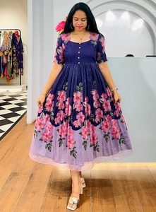 AARYA 2026 Nouvelle Robe d'été décontractée à imprimé floral, manches courtes, longueur mi-cuisse, coupe ample, style occidental, pour femme, grande taille, col rond - Product Image 4