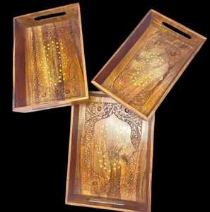 Rustic Acacia Wood Serving Tray Set - Handcrafted <b>Kitchen</b> & Home <b>Decor</b> - Product Image 3