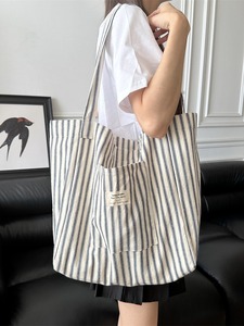 Fashionable Versatile Striped <b>Canvas</b> <b>Bag</b> <b>Large</b> Capacity Lightweight Women's Shopping Shoulder <b>Bag</b> - Product Image 2