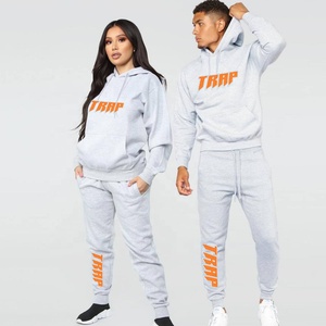 Survêtement de sport unisexe de haute qualité avec logo personnalisé, couleur unie, sweat-shirt à capuche uni, costume de sport deux pièces brodé pour hommes de grande taille - Product Image 1