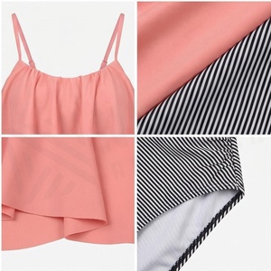 NORTH APPROACH Women 2 Piece <b>Bikini</b> <b>Set</b> Chiffon Crop Top Striped High Waist Bottoms Ruffled Bandeau Swimwear - Product Image 4
