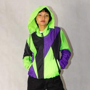 Conjunto Deportivo Impermeable Unisex de Color Sólido con Bloques de Color Verde, Morado y Negro, con Cremallera Completa, Ropa Deportiva Urbana Ligera de Poliéster - Product Image 3