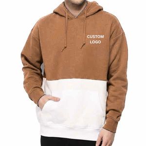 Sweat-shirt à capuche color block pour homme, coupe oversize, en molleton de coton, décontracté, blanc et bleu, avec poches, collection automne - Product Image 3