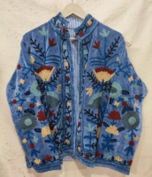 Veste bomber réversible en velours tricoté brodé Suzani, style vintage hippie, automne-hiver, respirante, 100% coton