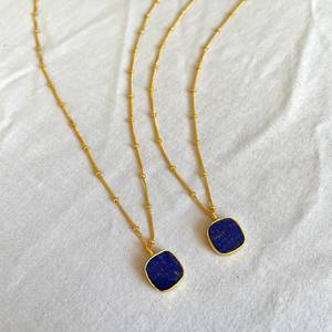 Collar de Plata de Ley con Colgante Hexagonal de Lapislázuli, Chapado en Oro, Joyería de Piedra Azul Hecha a Mano, Proveedor Mayorista - Product Image 1